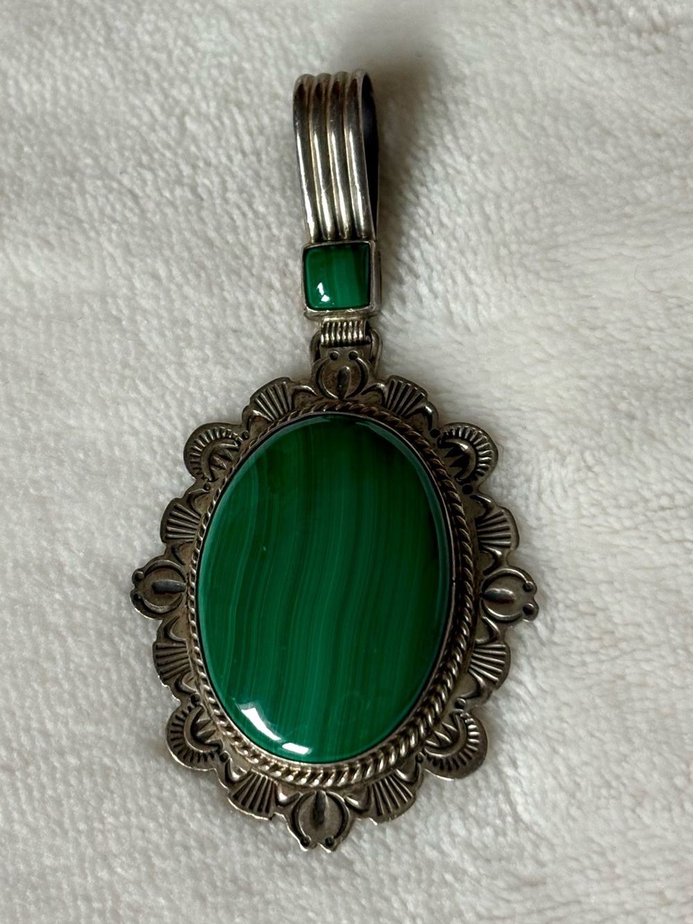 Vintage Sterling Silver Malachite Pendant Southwestern Style 21g